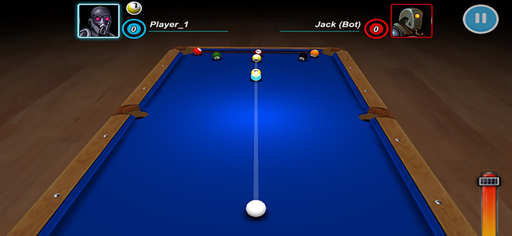 9 Ball Pool King Billiard Game - Gameplay screenshot of 9 Ball Pool King showing a 3D blue billiard table and aiming line