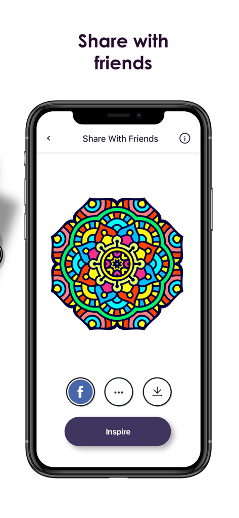 MyColorful - Coloring Book - A completed colorful mandala on a sharing screen within the MyColorful app