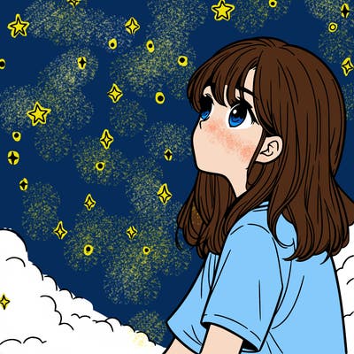 girl looking at stars realistic