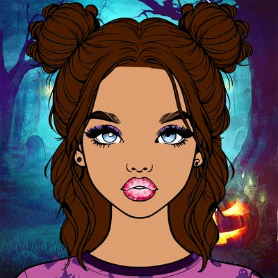 realistic girl with two buns in hair and lips