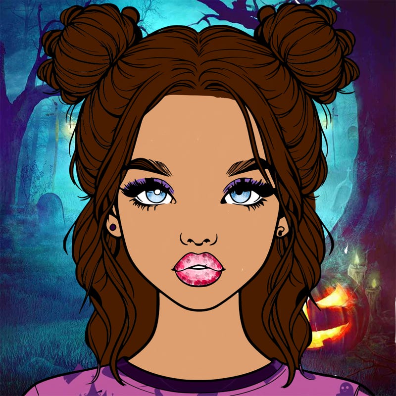 realistic girl with two buns in hair and lips