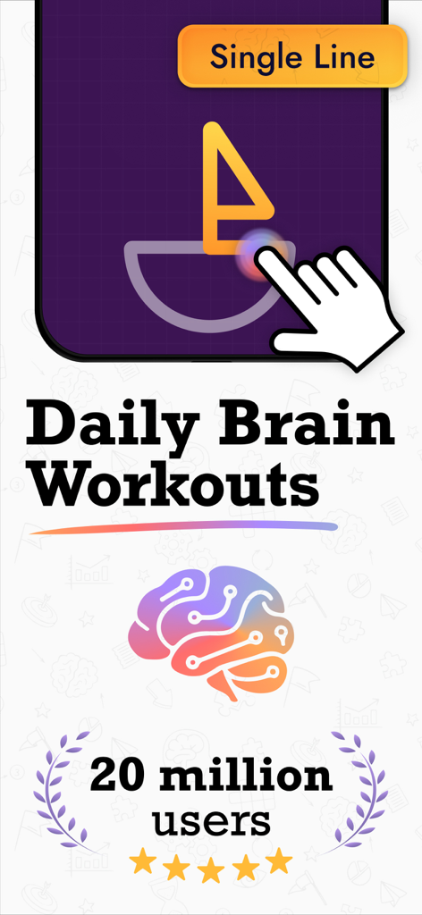 IQ Masters app interface showing daily brain workouts and a 20 million user milestone.