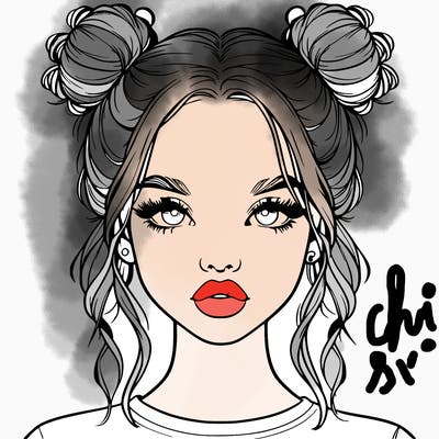 realistic girl with two buns in hair and lips