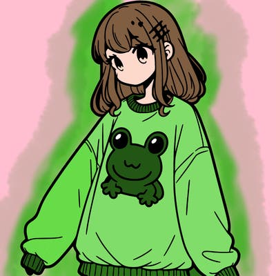 girl wearing frogging sweatshirt