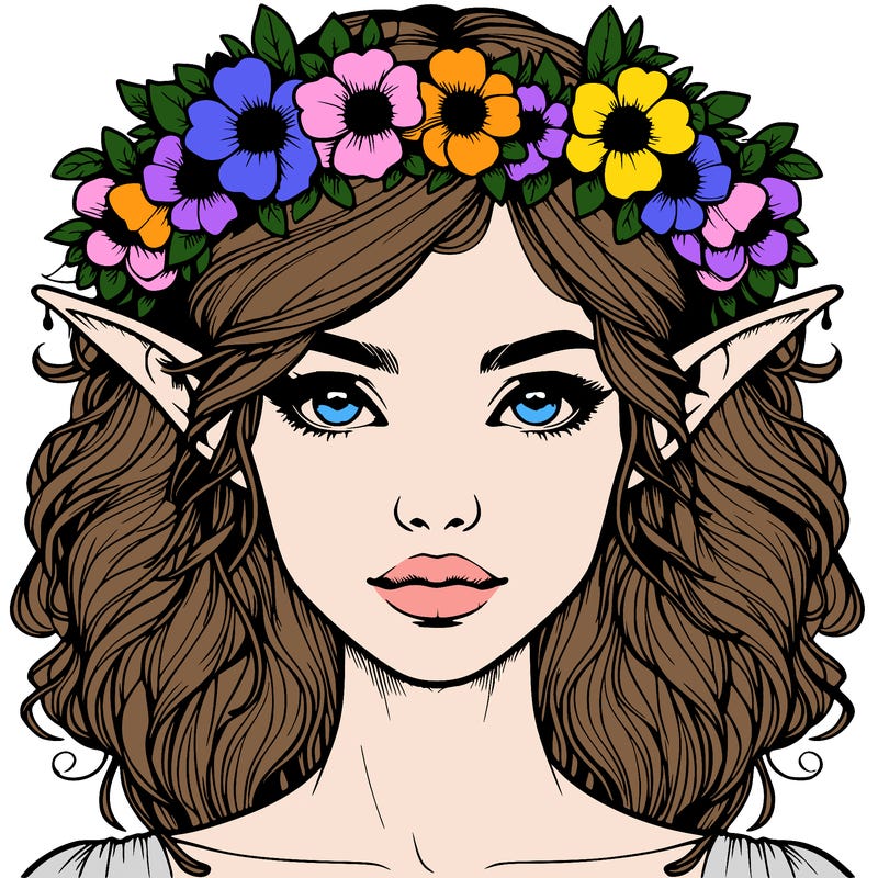 realistic female elf with flower crown
