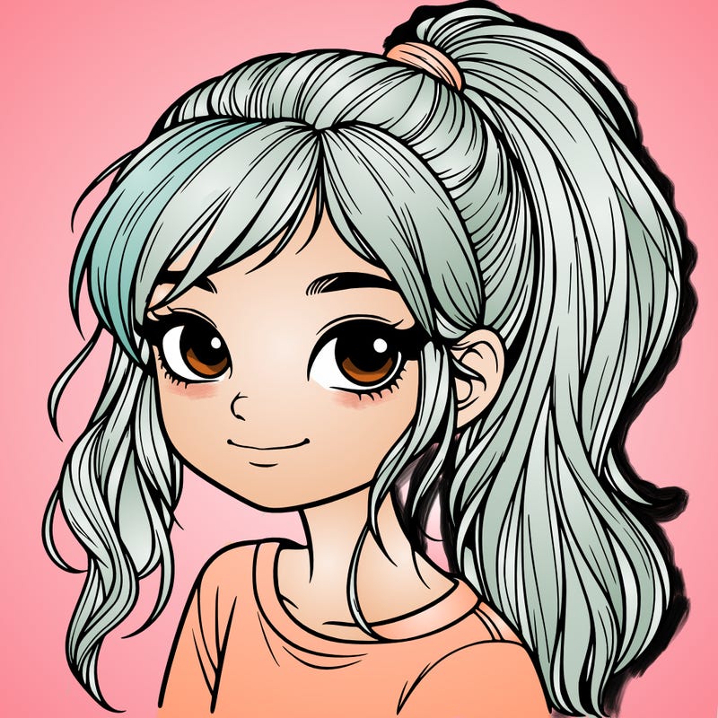 realistic girl with ponytail