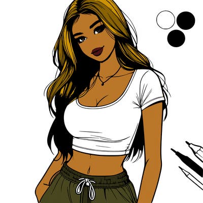 beautiful girl cropped tshirt and sweatpants realistic