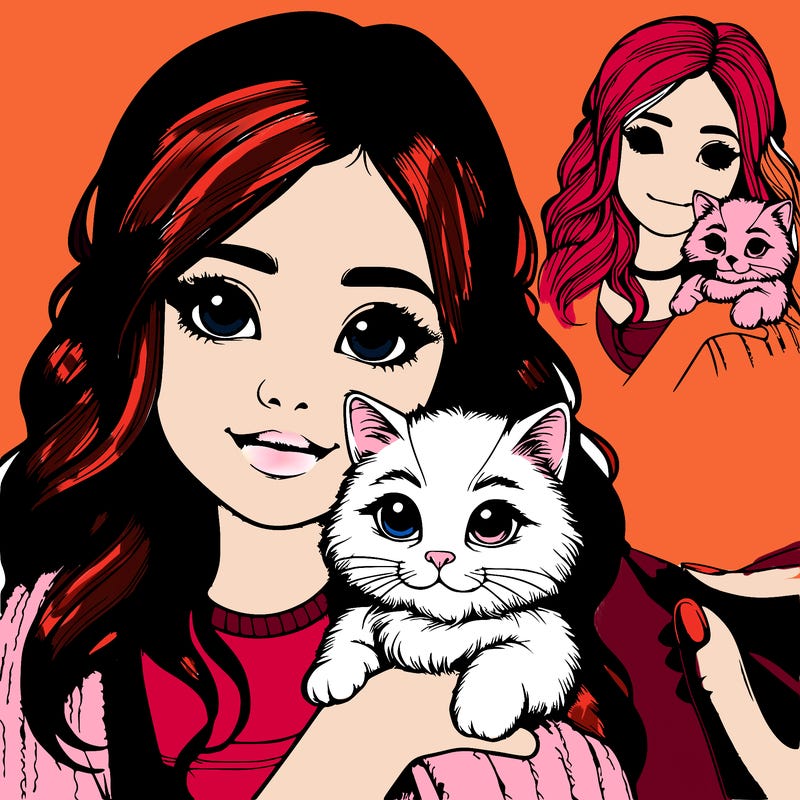 realistic girl with cat