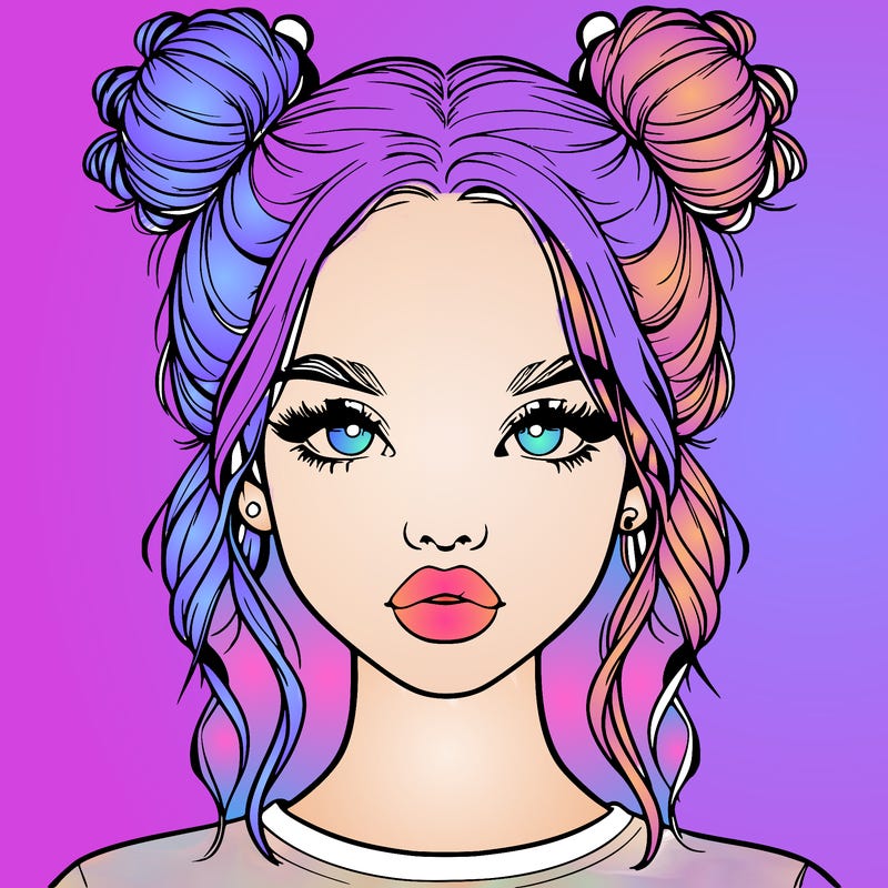realistic girl with two buns in hair and lips