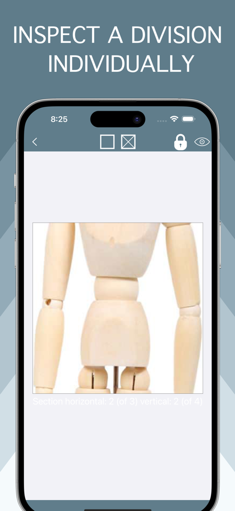 Tracing Buddy: Drawing Grid - Tracing Buddy app showing a zoomed in grid cell of an artist mannequin for precise drawing