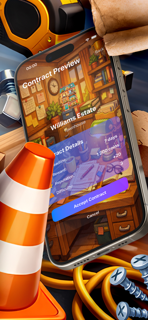 Aperçu du contrat pour une maison de ville dans le jeu de construction cosy Towerish