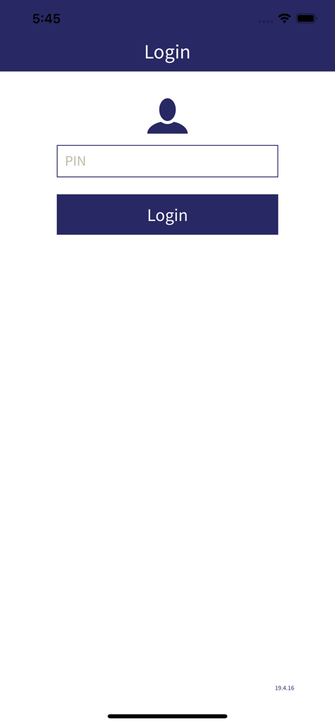 Timegate Employee - Timegate Employee app login screen with a pin entry field and login button