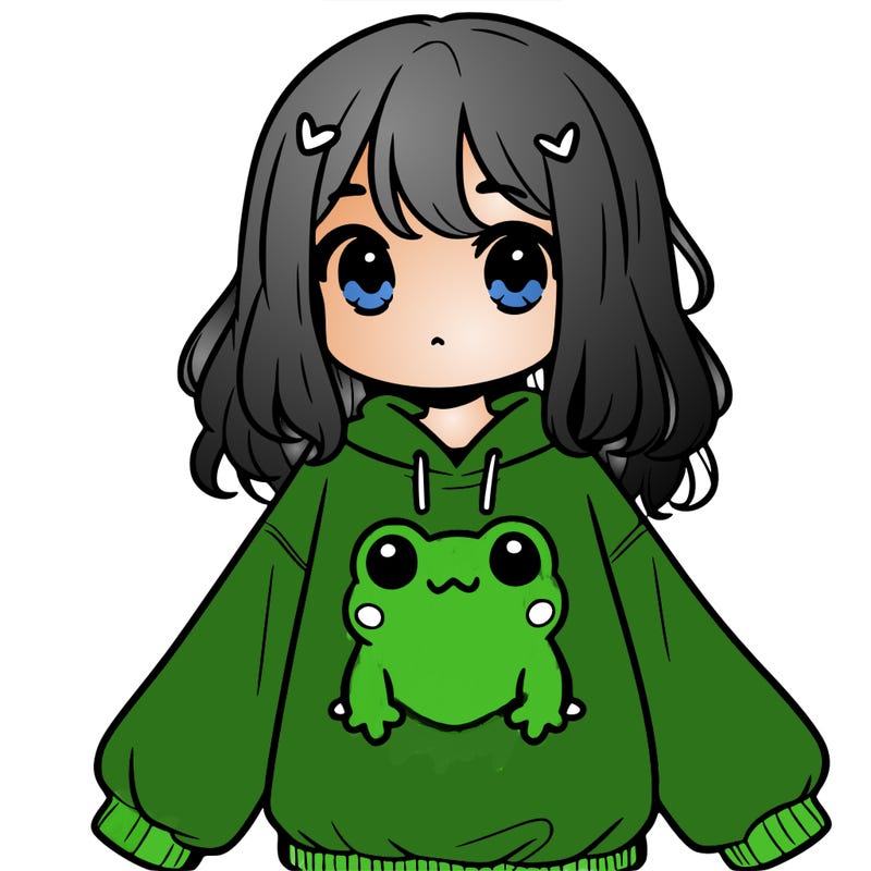 girl wearing frogging sweatshirt