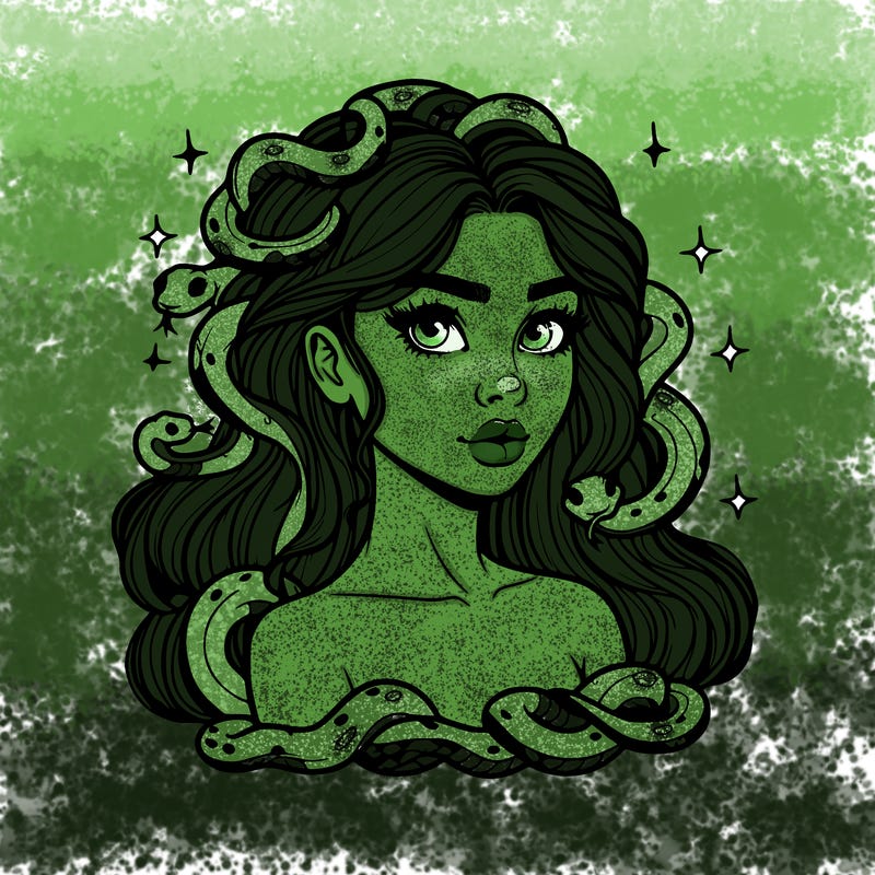 realistic girl with snakes as hair