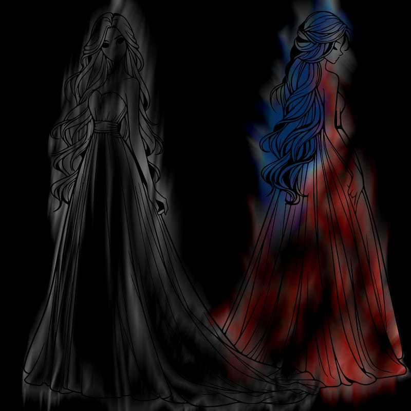 realistic woman with long flowing dress