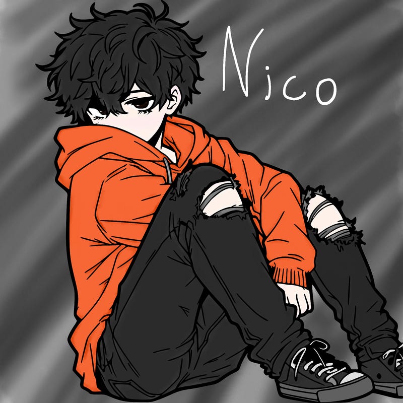 a male hoddie ripped jeans messy hair anime