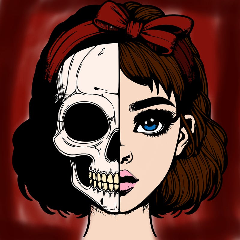 realistic girl with half skull mask