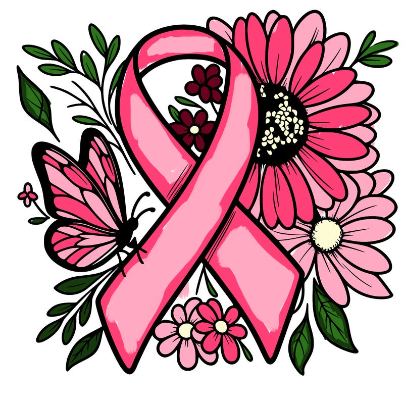 cancer awareness symbol with flowers and butterflies