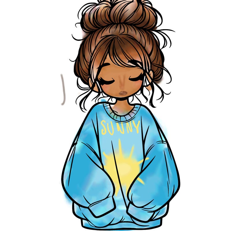 girl with baggy sweatshirt and messy bun