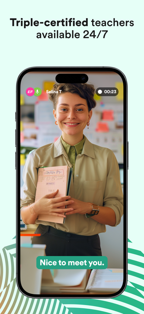 Live video session with a certified English teacher on the EF English Live app