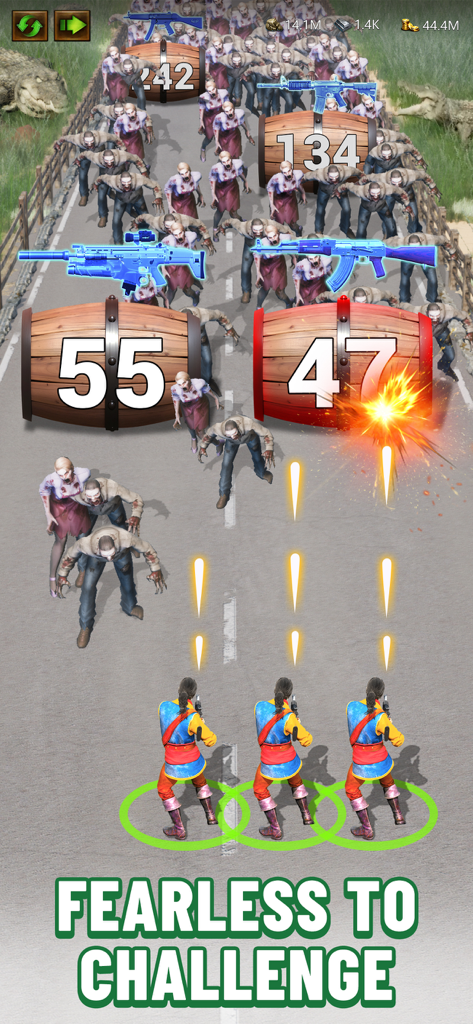 Evony - Soldiers shooting a horde of zombies in an Evony survivor mini game