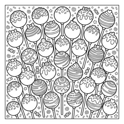 Dive into a world of delicious fun with this charming cake pops coloring page. Featuring a delightful array of treats, it's perfect for a sweet and relaxing creative session.