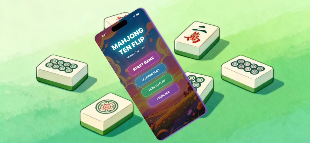 Mahjong Ten Flip - Mahjong Ten Flip mobile game home screen and mahjong tiles
