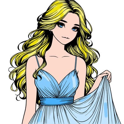 realistic girl in flowy silky prom dress
