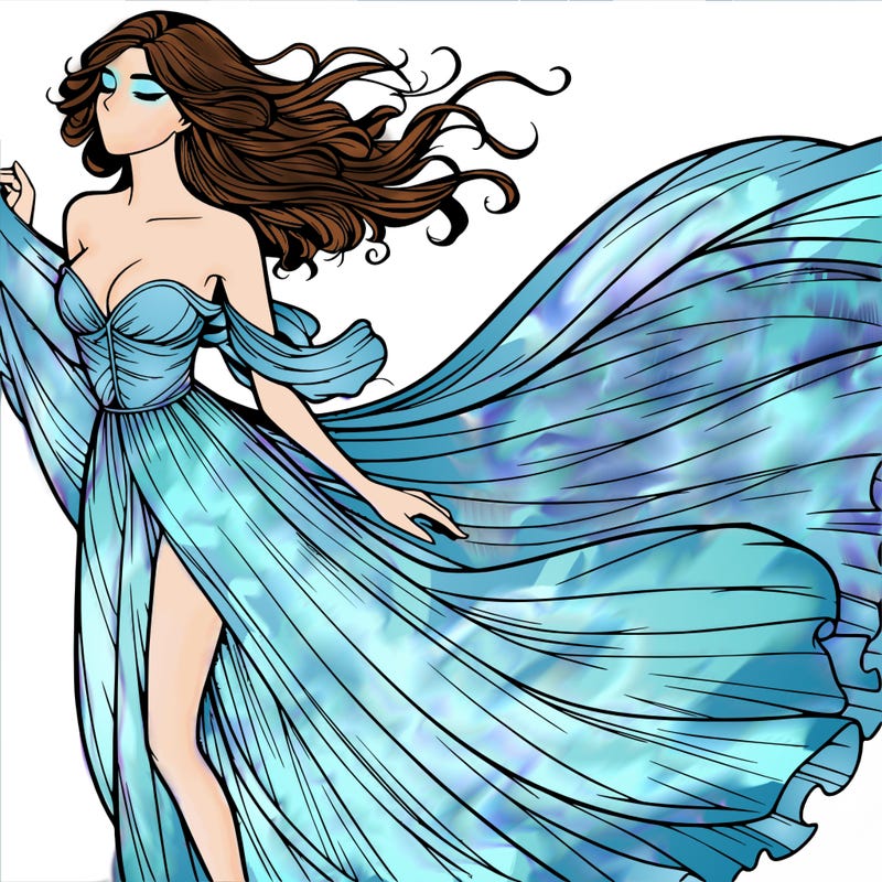 realistic woman in dress flowing the the wind