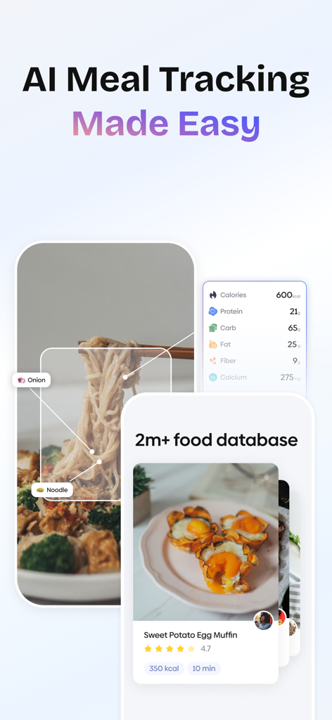 AI meal tracking interface showing food analysis and nutritional data