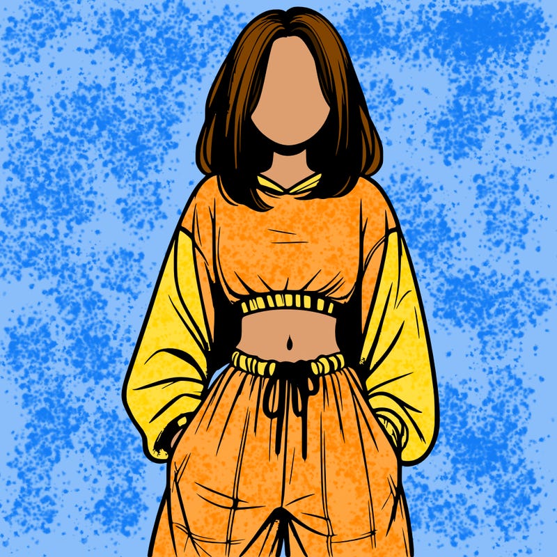 realistic girl faceless with baggy pants and a crop top