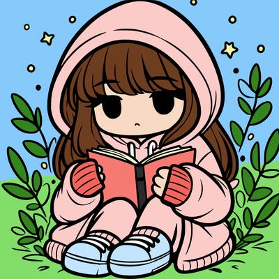 girl in oversized hoodie reading a book