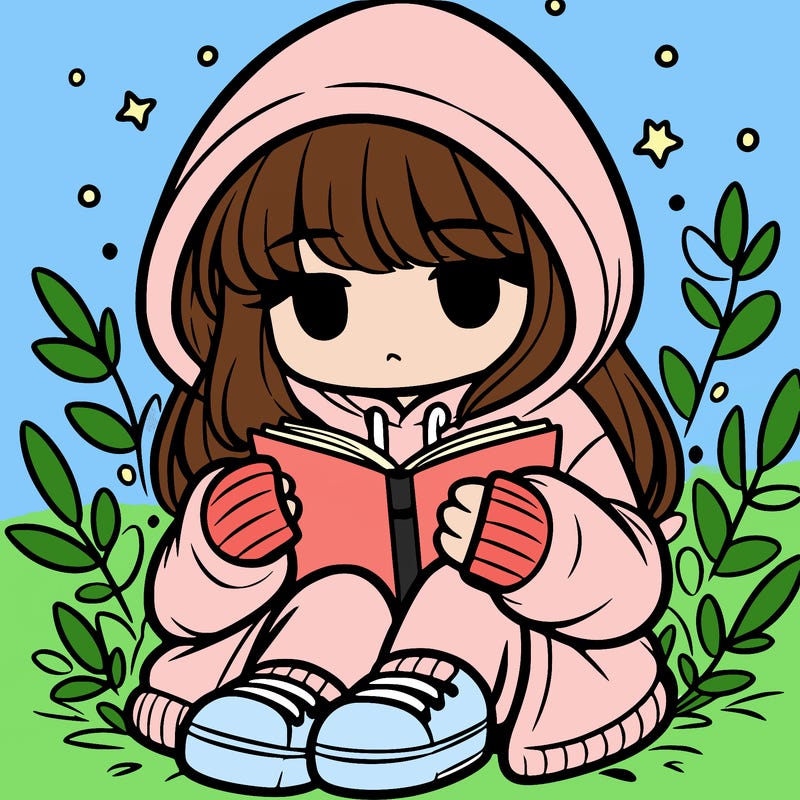 girl in oversized hoodie reading a book