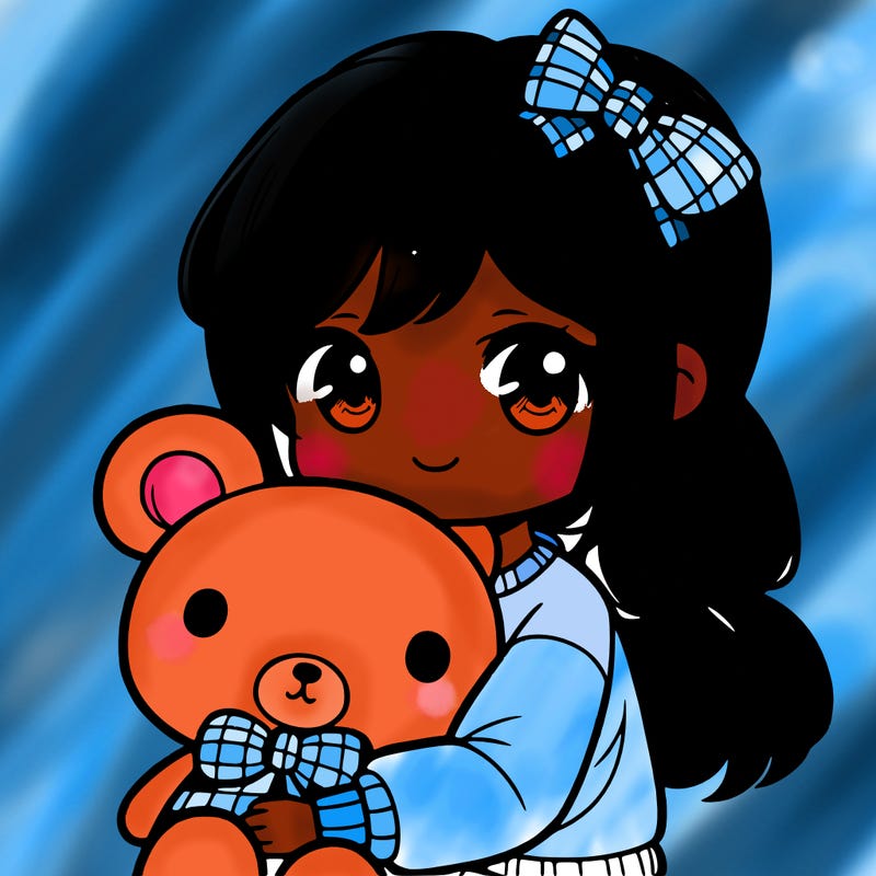girl with a bear plushie