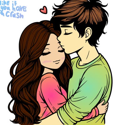 a realistic couple boy and girl hugging and kissing