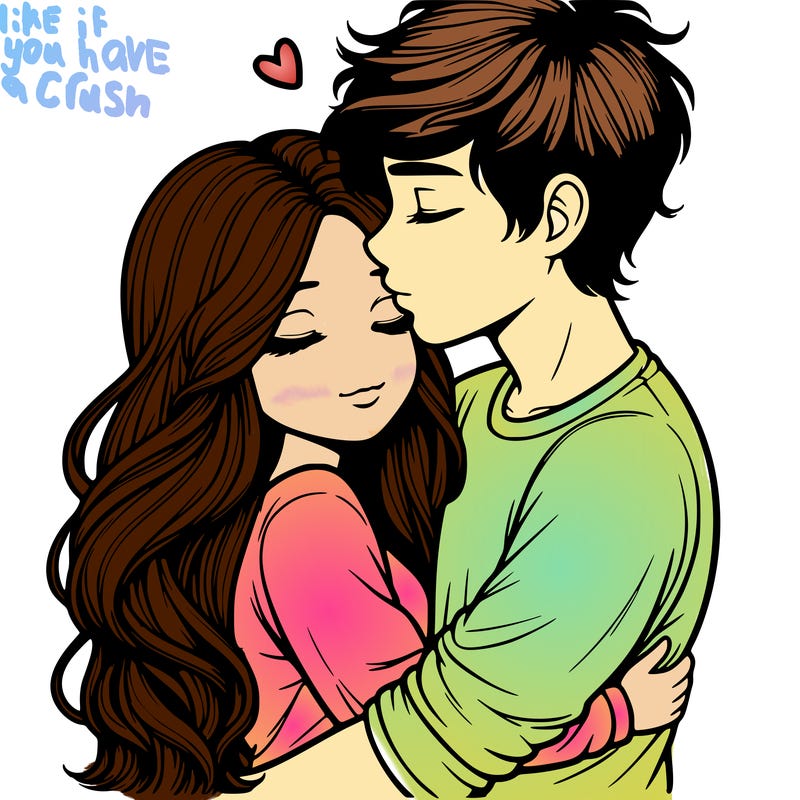 a realistic couple boy and girl hugging and kissing