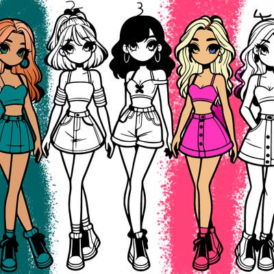 5 girls in crop tops and skirts