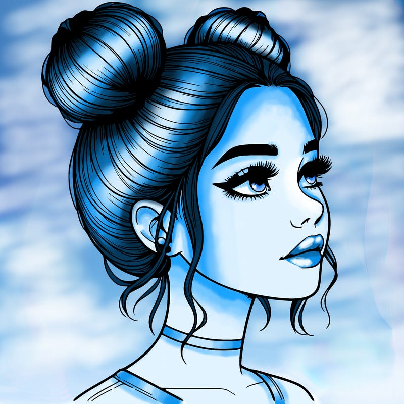 realistic girl with buns on the top of her head