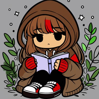 girl in oversized hoodie reading a book