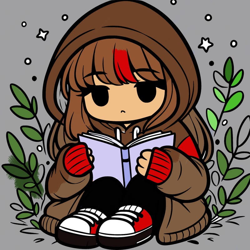 girl in oversized hoodie reading a book