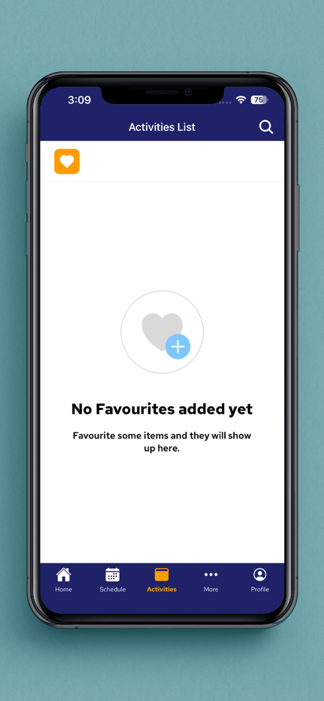 Montréal en lumière - Tela de lista de favoritos vazia na seção de atividades do aplicativo Montreal en lumiere