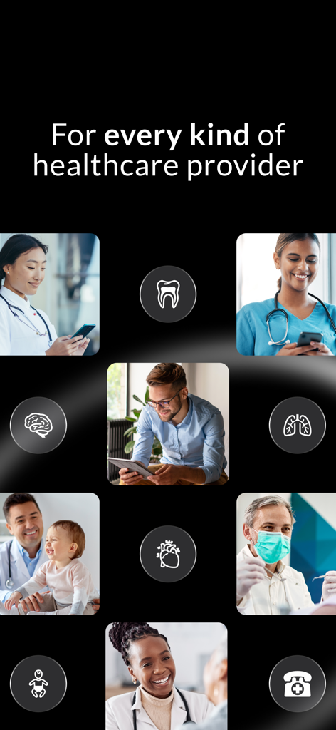 Commure - AI Medical Scribe - A collage showing diverse healthcare professionals and medical icons representing various specialties supported by the app