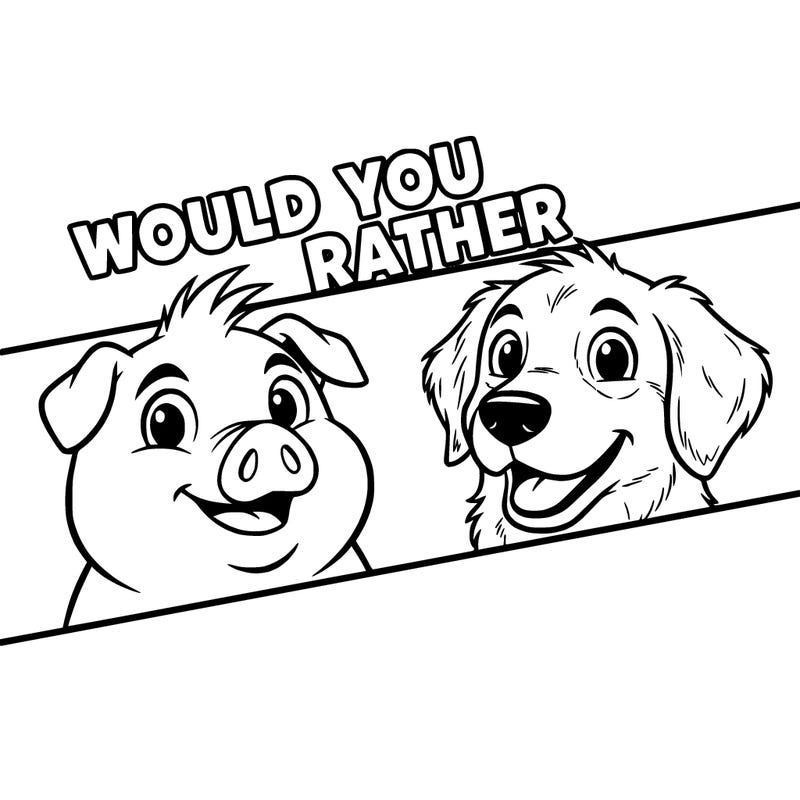 a line in between a pig and the other dog and on the top it says, would you rather