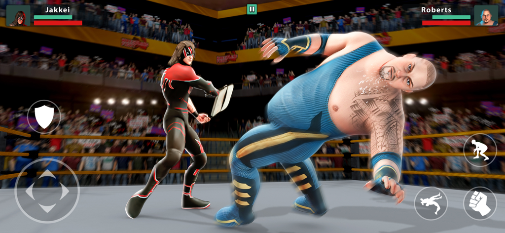 Wrestling Games : Pro Champion - Gameplay of Wrestling Games Pro Champion featuring a masked wrestler and a heavyweight fighter in the ring