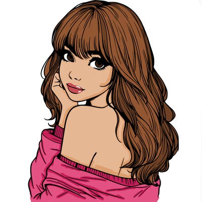 realistic girl with bangs looking over her shoulder