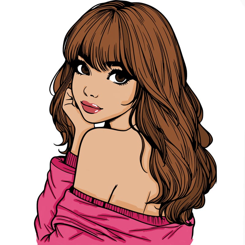 realistic girl with bangs looking over her shoulder