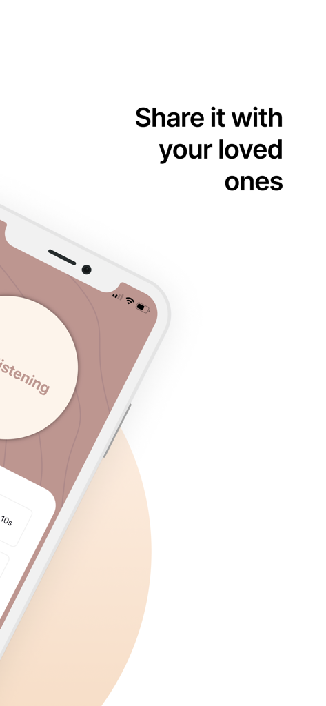 Snuggly: Record Baby Heartbeat - A screenshot of the Snuggly app featuring the text Share it with your loved ones next to an iPhone display