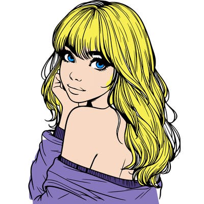 realistic girl with bangs looking over her shoulder