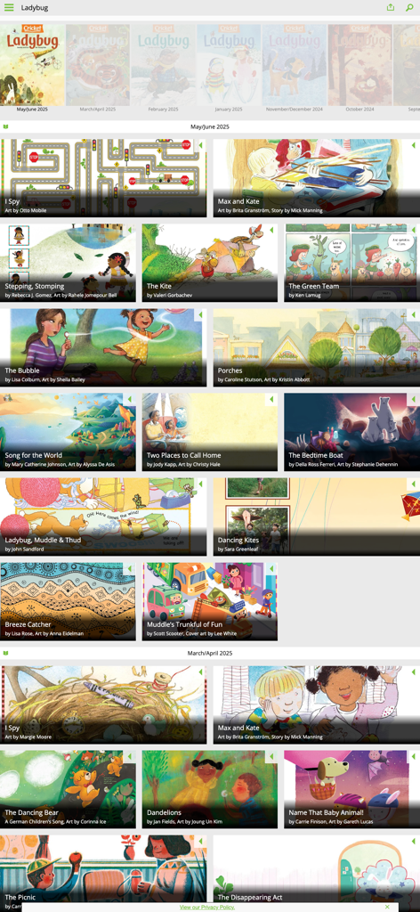 Ladybug: Fun stories & songs - A digital library of Ladybug magazine issues and illustrated children stories organized by month