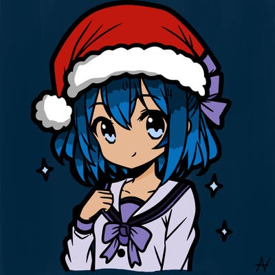 anime girl wearing a santa hat